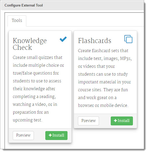 Screenshot of Learning App store with Knowledge Check and Flashcards as available apps